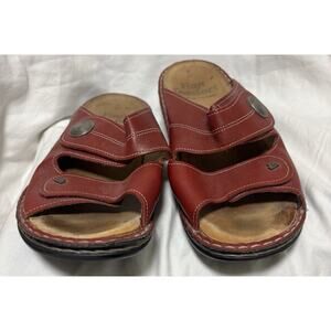 Finn Comfort Red Leather Jamaica Slip On Sandals Flats Germany Size 41 D